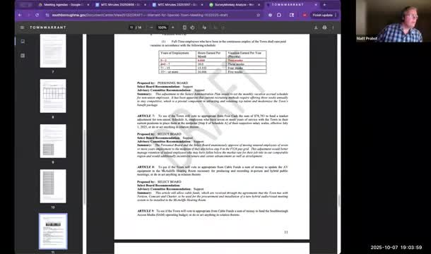 MTC backs hearing-room audio-visual upgrade for Town Meeting, contingent on more vendor quotes and final review