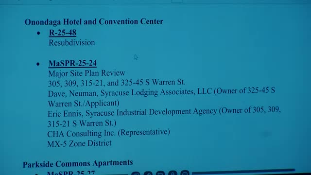 Planning commission holds Onondaga Hotel & Convention Center applications, asks developer to meet neighbors about easements, cabling and traffic
