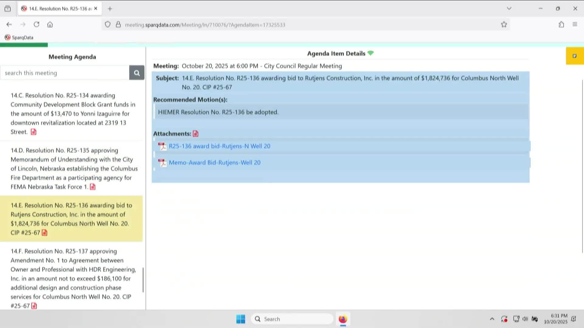 Columbus City Council adopts consent agenda, awards multiple contracts and approves five resolutions