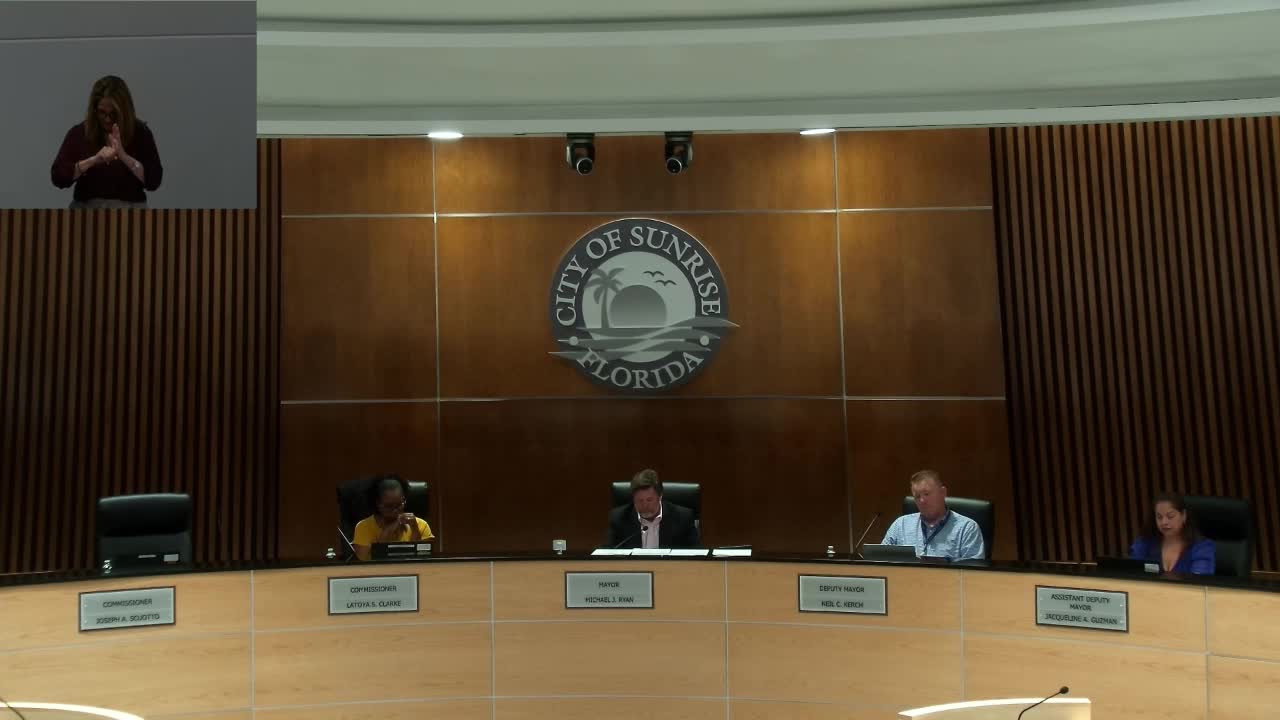 Sunrise approves school‑zone speed‑camera ordinance and vendor piggyback agreement after debate over warning period and hours