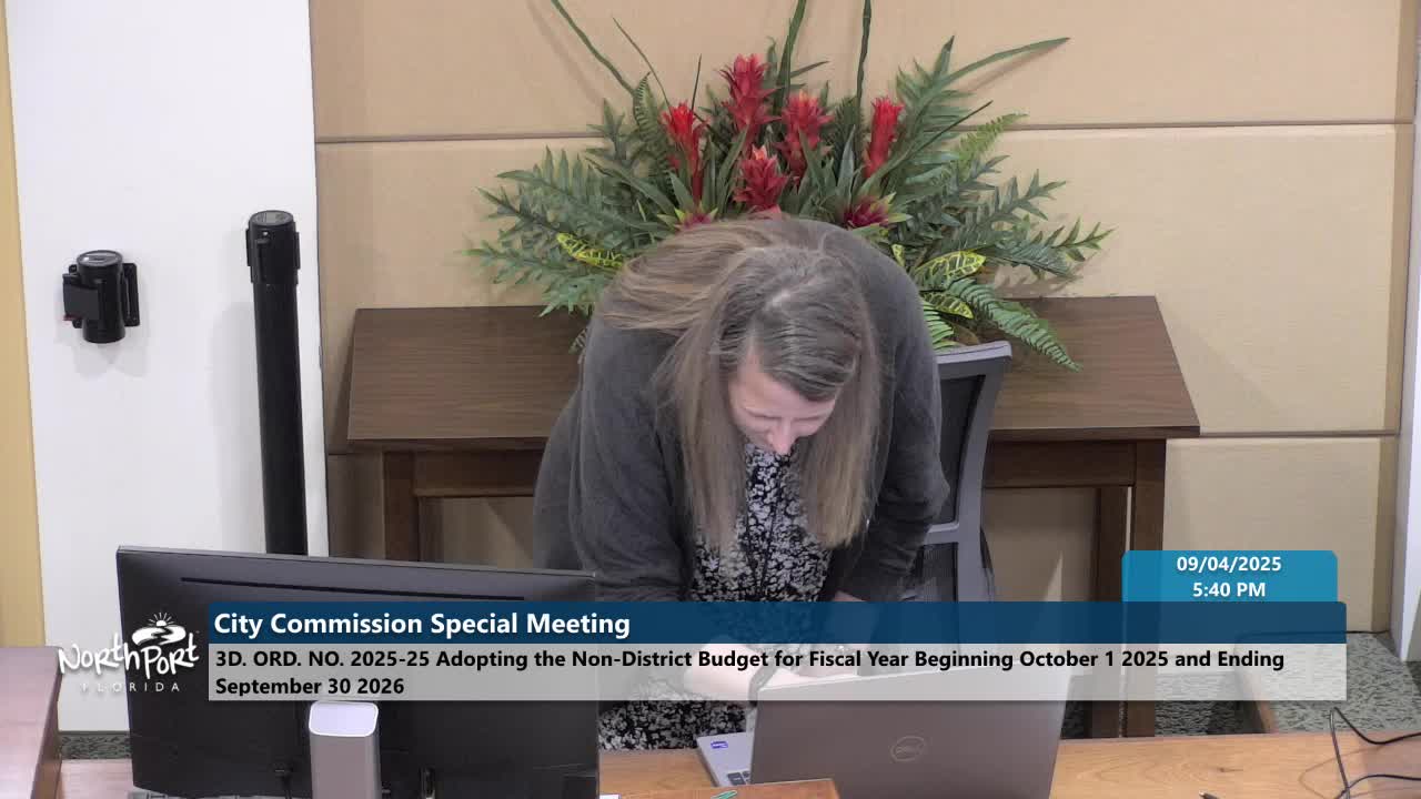 North Port moves FY 2025–26 millage and budget measures to second reading; commissioners debate hiring and costs