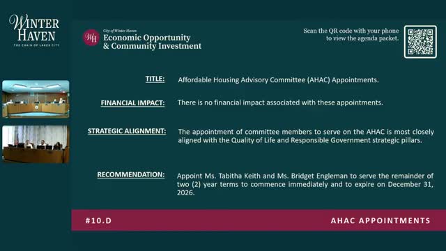 Commission told of Affordable Housing Advisory Committee changes, staff recommended two appointments
