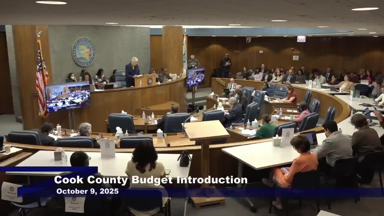 Cook County president presents $10,000,000,000 FY2026 executive budget; board refers measure to finance committee