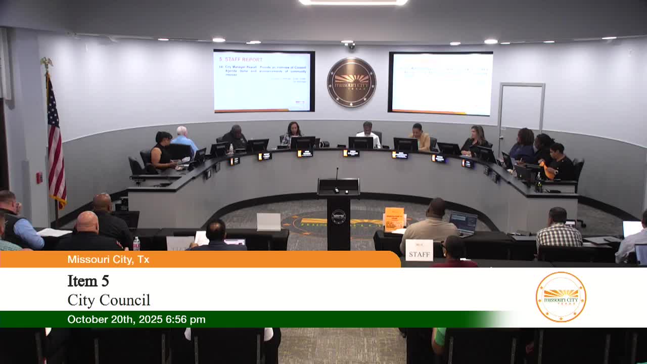 Missouri City council unanimously approves consent agenda including franchise, procurement and election agreements