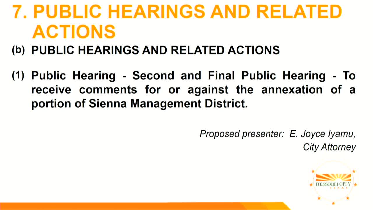 Council holds second public hearing on annexation of portions of C&M Management Districts; no action taken