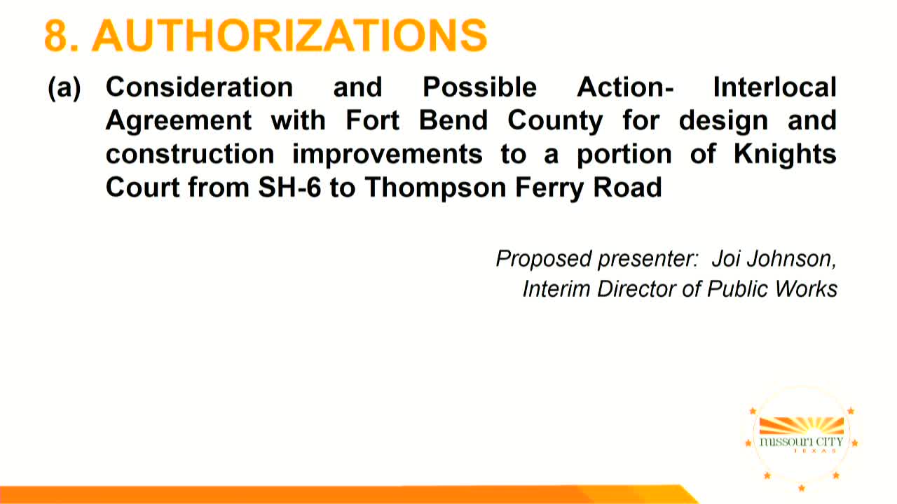 City approves interlocal agreements with Fort Bend County for Knights Court and Glen Lakes road work