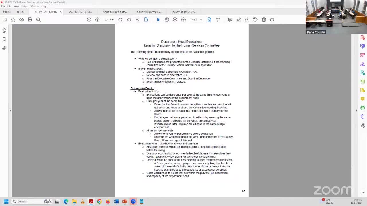 Committee votes to give standing committees responsibility for department head evaluations, sparking debate over chair's role