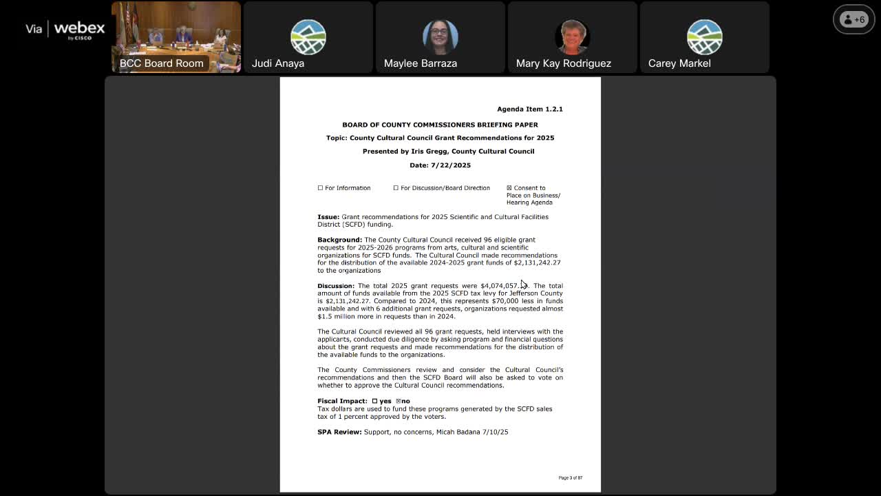 Cultural Council recommends $2.13 million allocation from SCFD funds; commissioners support moving recommendation forward