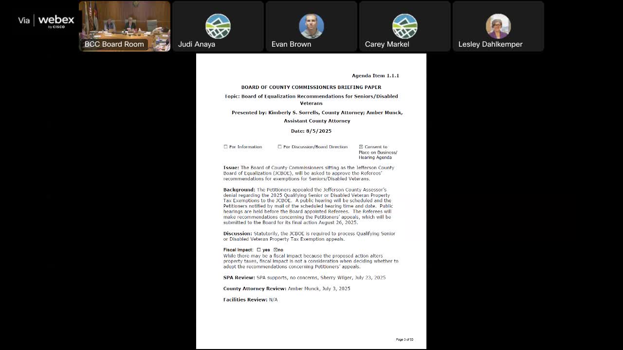 Jefferson County to place 2025 senior and disabled-veteran property tax appeals on Aug. 26 agenda