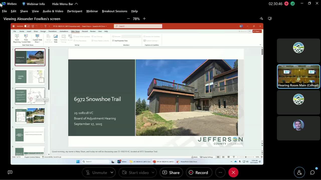 Board legalizes pre‑existing pole barn, approves short‑term rental at 6972 Snowshoe Trail in Evergreen