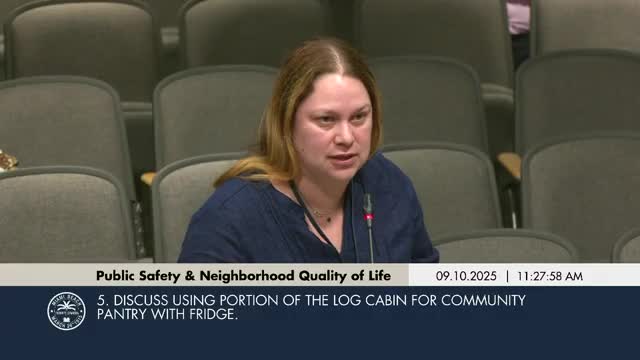 Log cabin pantry proposal divides commissioners; design, location and safety concerns prompt request for in-person community meeting