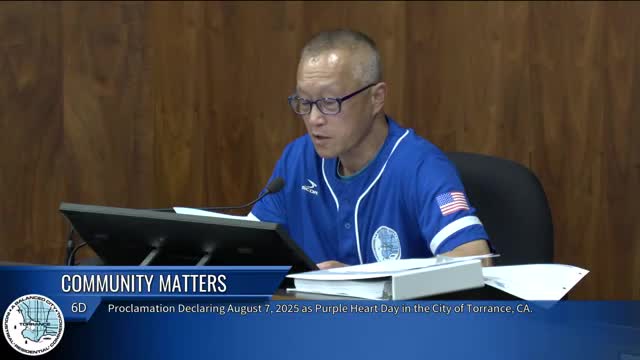 Torrance proclaimed a Purple Heart City; local chapter accepts proclamation