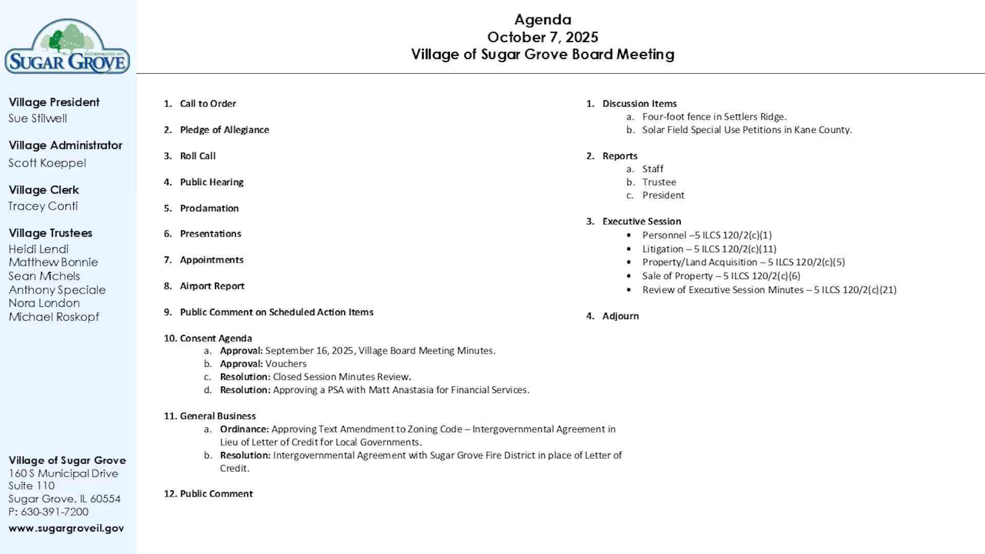 Sugar Grove trustees plan objection to one nearby solar farm petition, raise screening and fire-safety concerns for two