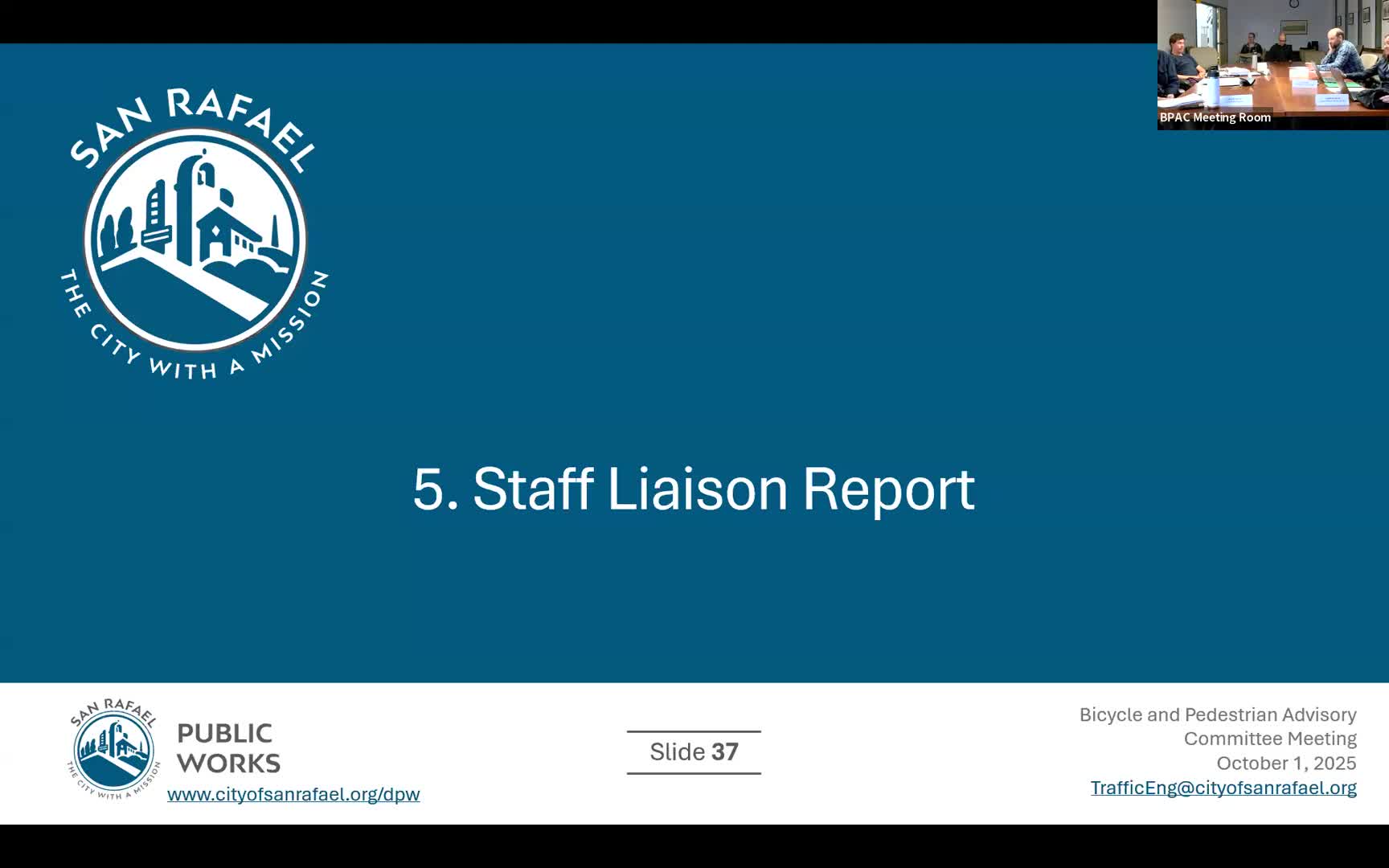 Staff gives multiple updates: bicycle-and-pedestrian plan engagement, Market one-way pilot, and speed-limit reductions