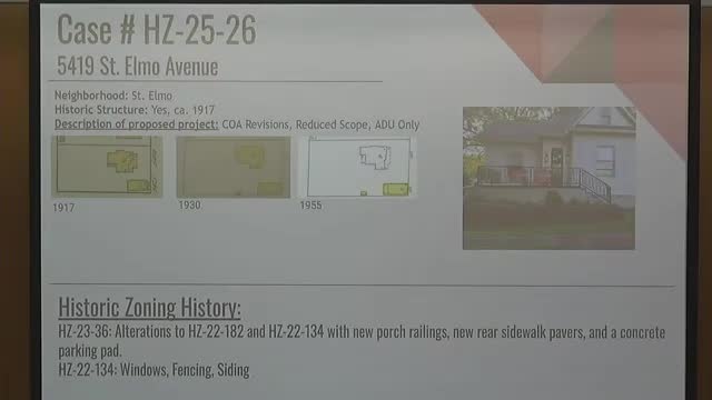 Commission approves reduced‑scope ADU at 5419 Saint Elmo Avenue