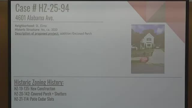 Commission approves enclosure of existing porch at 4601 Alabama Avenue