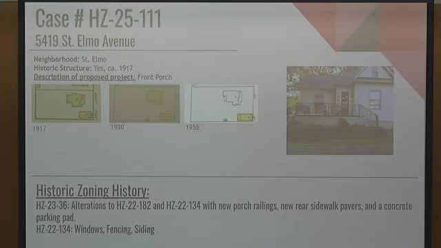 Commission approves new front porch at 5419 Saint Elmo Avenue, with conditions on footprint and flooring