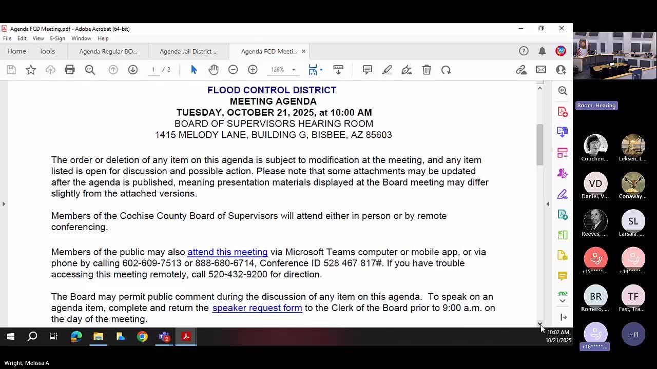 Cochise County Flood Control District approves consent items 1 and 2