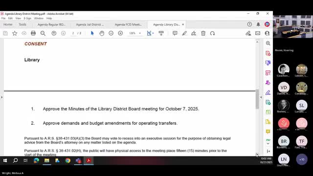 Cochise County Library District approves consent agenda items 1 and 2