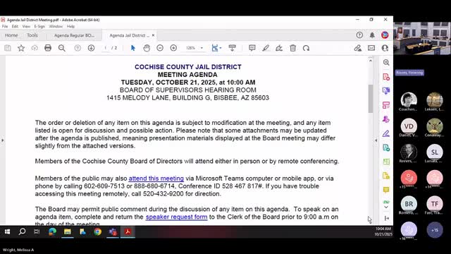 Cochise County Jail District approves consent agenda items 1 and 2 by 3-0 vote