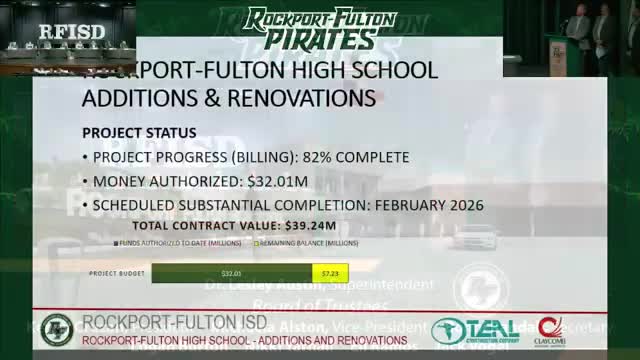 Rockport-Fulton High School renovation 82% complete; contractors target February 2026 substantial completion