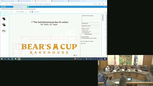 Bear’s Cup café approved for signage and exterior changes at 543 Broadway; board notes compatibility with building