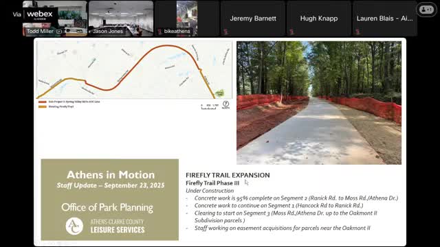 Firefly Trail easements, East Campus Greenway and Oconee bridge timelines updated; easement work remains unresolved