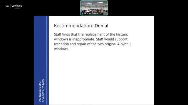 Commission denies after‑the‑fact replacement of multiple windows at Bloomfield Street property