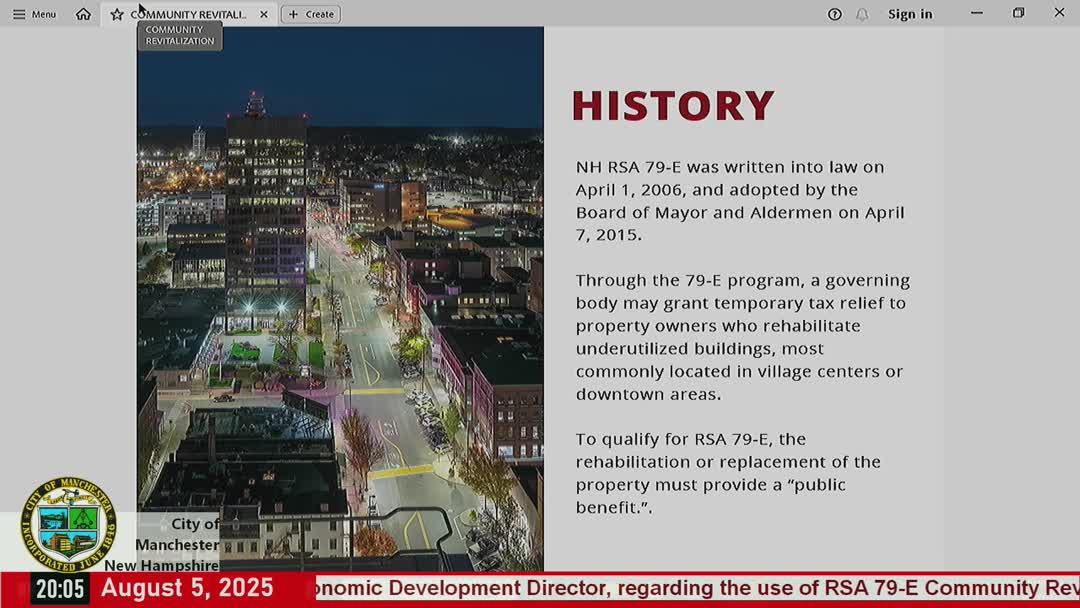 City staff reviews RSA 79‑E tax incentive; official cites downtown redevelopment gains