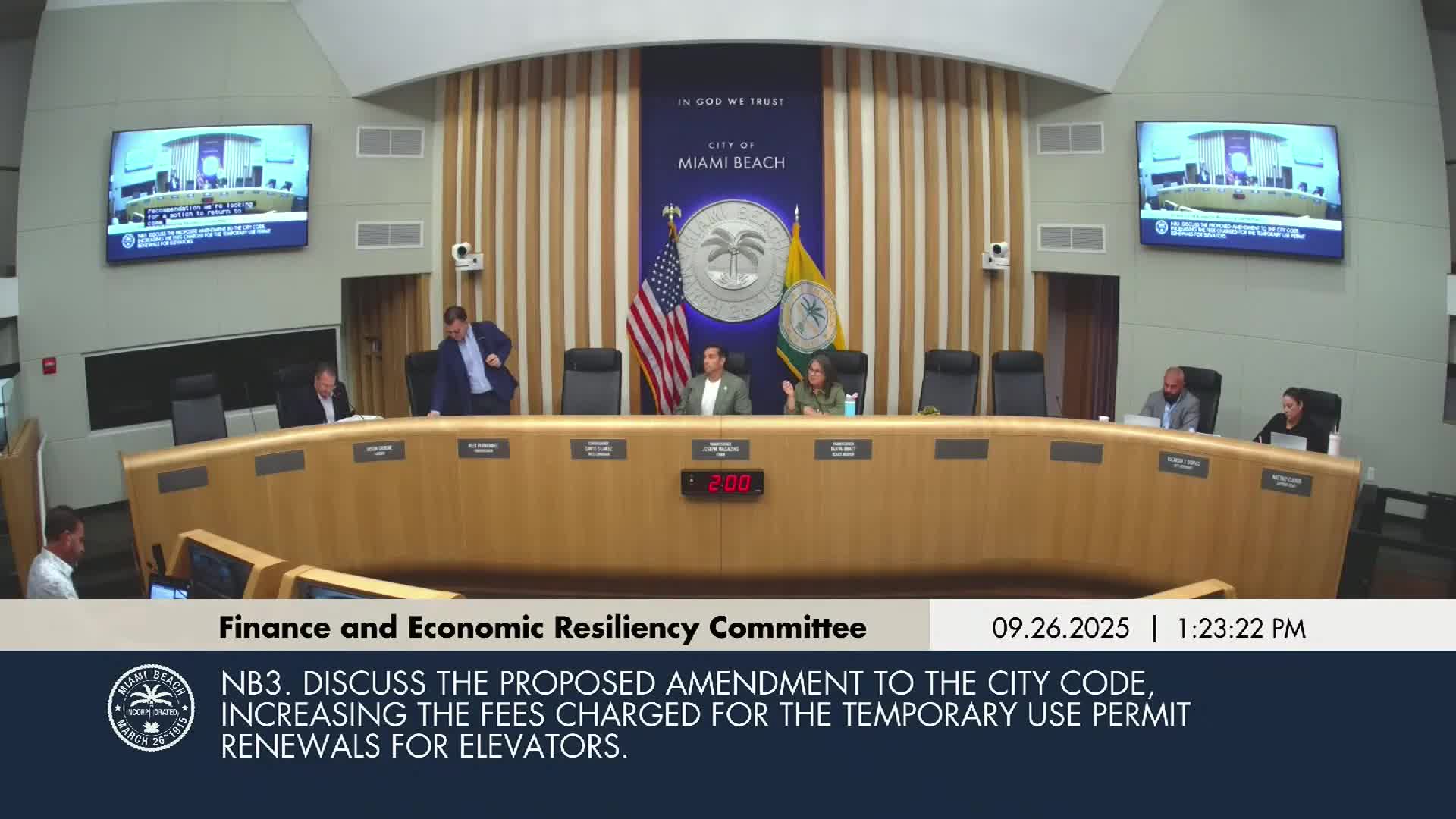 Committee raises temporary elevator renewal fee to encourage completion; one‑time extension added