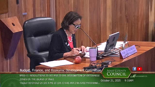 Maui committee backs resolutions to seek two enterprise-zone redesignations, sets timeline for benefit package