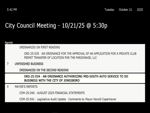 Jonesboro council adopts consent agenda, advances permit reading and hears mayors community updates