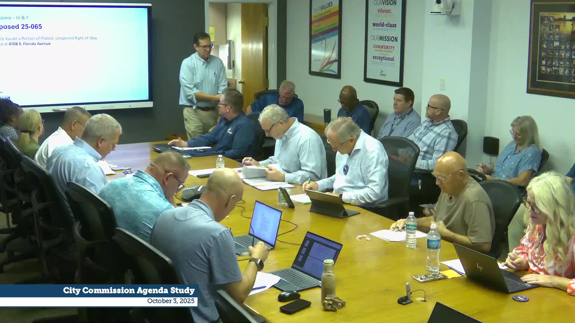 Commission study session reviews two vacations of city right‑of‑way, including a parking‑garage alley