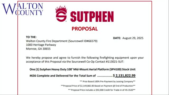 Walton County approves ladder truck lease, contracts and grants; OKs GDOT bridge match