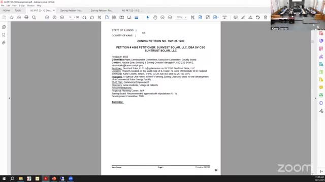 Kane County Development Committee approves two kennel special uses, a solar special use and a land‑cash relief request