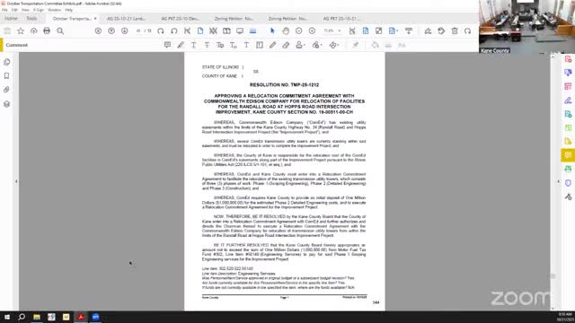 Kane County Transportation Committee approves contract, vehicle and project resolutions; authorizes property acquisitions