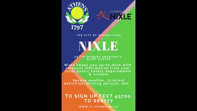 Athens urges residents to sign up for Nixel and City Source app; City Council to meet Oct. 27