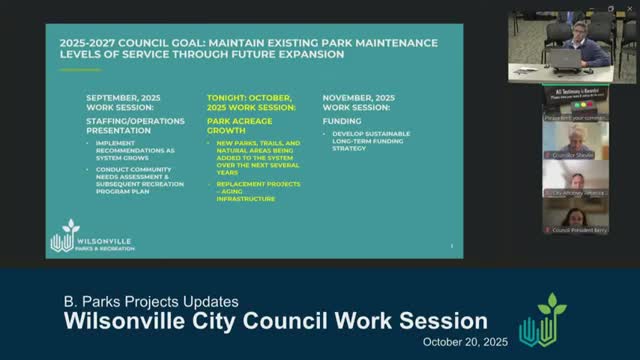 Wilsonville parks director warns acreage growth will increase maintenance burden; senior center and shelters need repairs