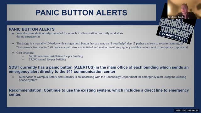 Committee weighs wearable panic buttons and AI camera software; recommends keeping Alertus, consider ZeroEyes for 2026–27 budget