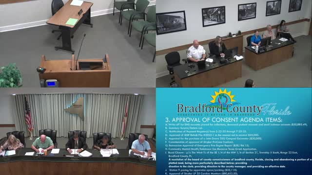 Commissioners approve consent agenda; brief debate over paving at new Sampson City fire station