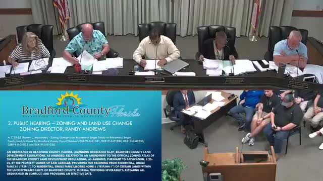 Votes at a glance: Bradford County Commission actions including rezoning, consent agenda, Station 9 paving, TDC recreation funding