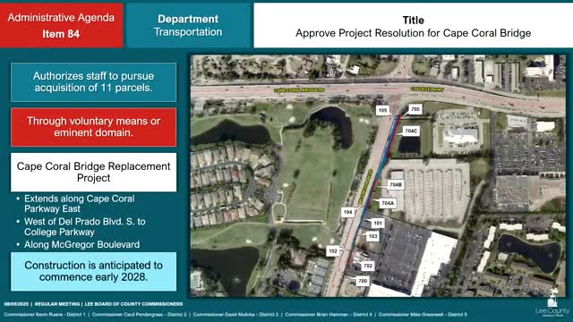 Votes at a glance: Lee County Commission approves airport grants, affordable housing award intent, Cape Coral bridge actions and other items