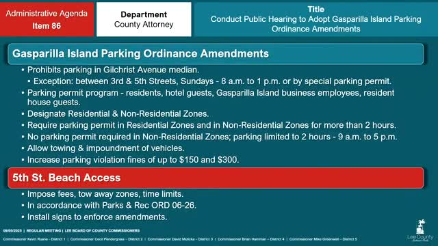 Lee County adopts Boca Grande parking ordinance with amendments after hours of public comment