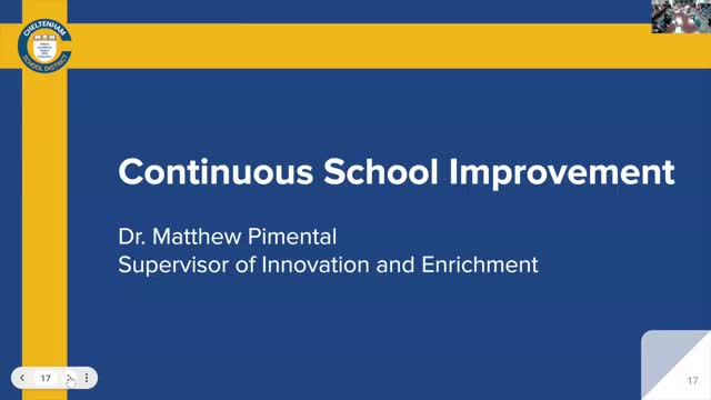 District outlines continuous school improvement process; elementary principals present school targets and action plans