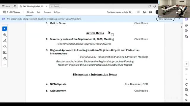 NVTA technical advisory committee endorses regional approach to fund Northern Virginia bike‑ped network