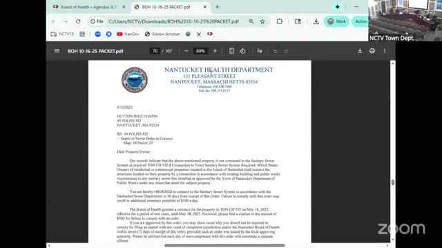 Board grants 90-day continuance for 49 Popas Road sewer-connection order while homeowner explores costs