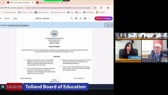 Tolland board approves three-year TAS administrative contract covering 2026–2029