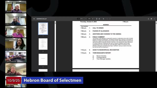 Hebron selectmen authorize purchase of 13.25-acre Hope Valley Road parcel, approve grant application and adopt Commission on Aging mission