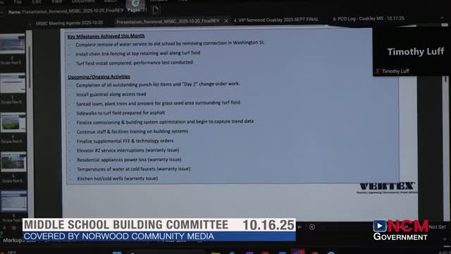 Committee reviews punch-list items: elevator faults, appliance incompatibilities and commissioning schedule