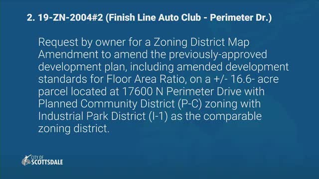 Scottsdale planning commission recommends approval for Finish Line Auto Club development plan amendment over objections about on-site sales and church parking